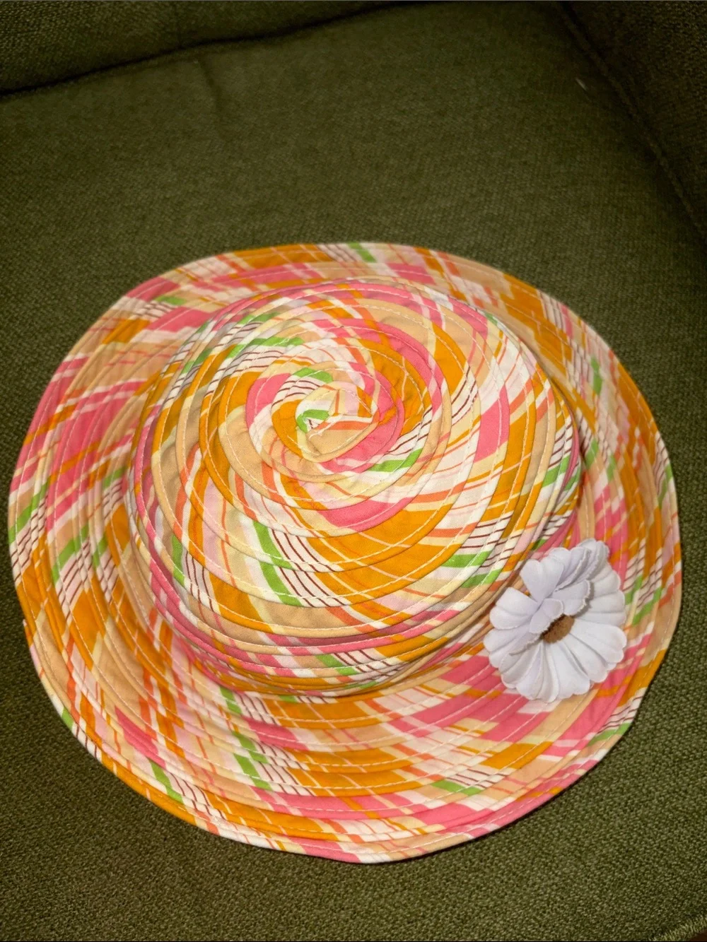 Liz Claiborne Multicolor Striped fabric Sun Hat with Daisy Detail